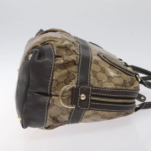 GUCCI GG Crystal Hand Bag Coated Canvas Brown Gold 223962 Auth 130181 - Picture 3 of 15